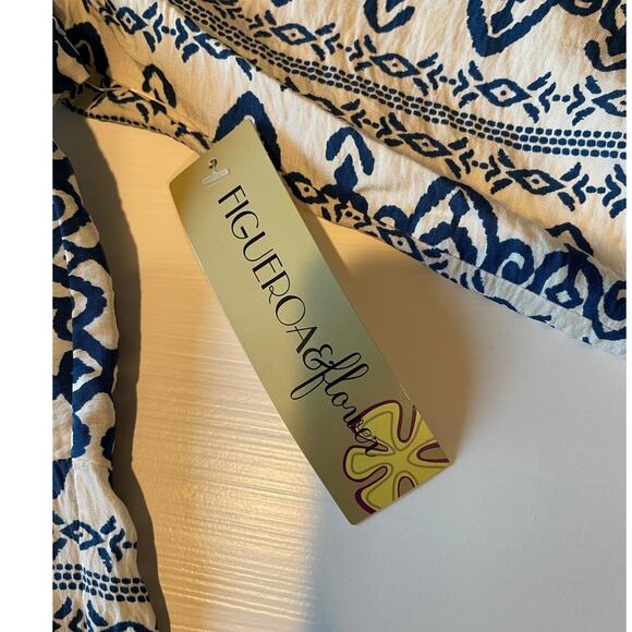 Figueroa & Flower NWT Tiered Boho Dress V-Neckline Blue Cream Geo Print Sz L - Picture 3 of 10